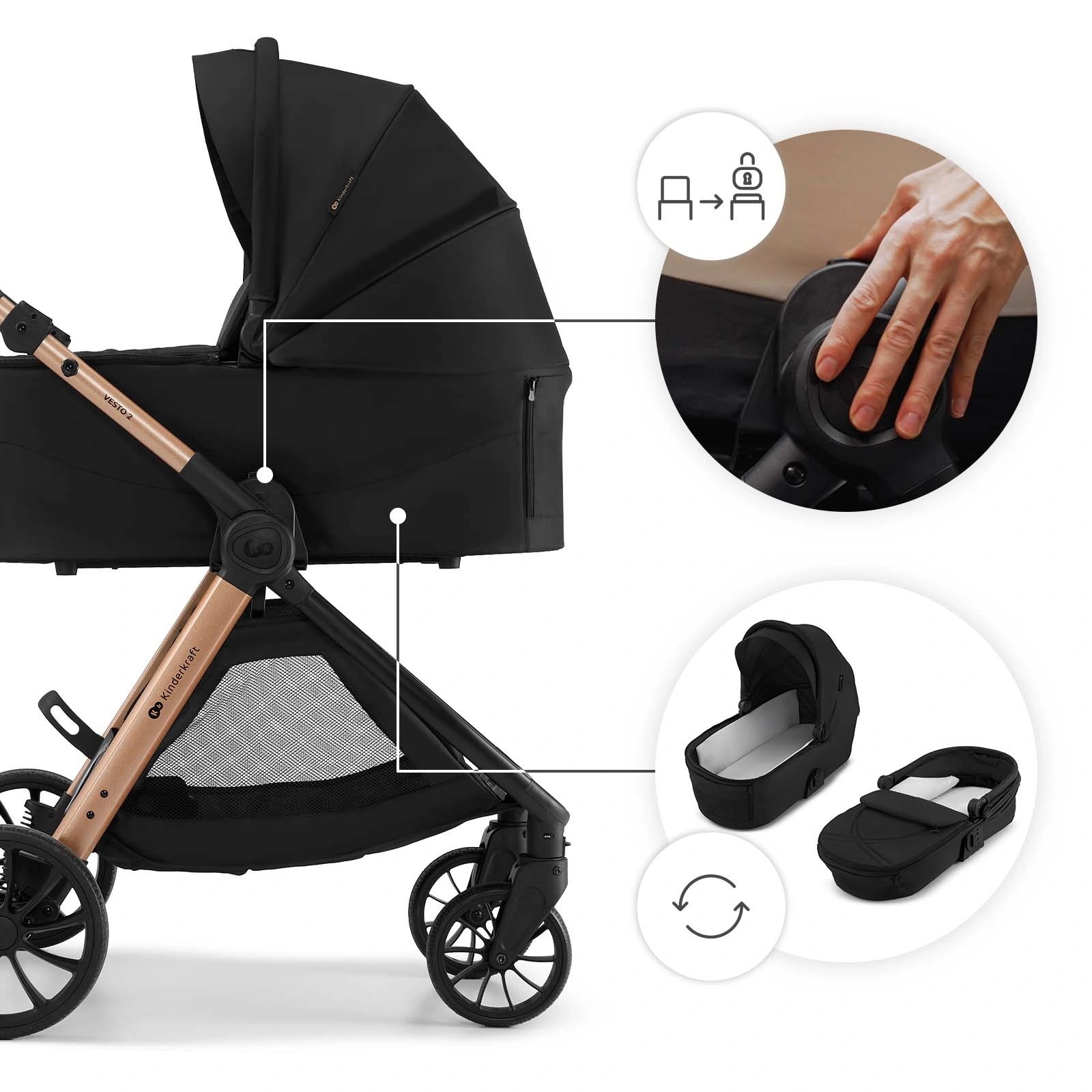 Коляска Kinderkraft 2in1 Vesto 2 Black (KSVEST02BLK2000)