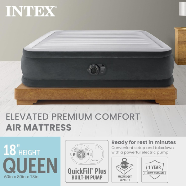 INTEX Надувная кровать “Velur Comfort-Plush” 137x191x33 см встр.нас. 220В, до 272 кг