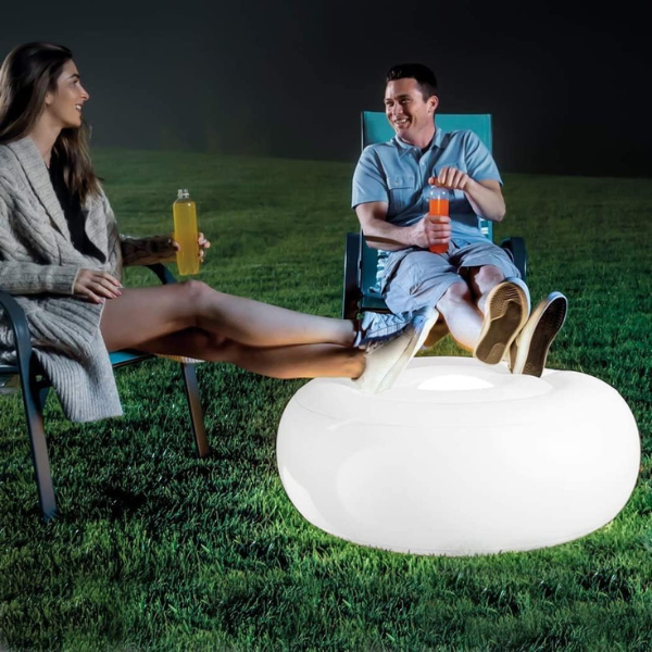 INTEX Надувной пуфик с LED подсветкой 86х33 см на аккумуляторах, с зарядкой от USB