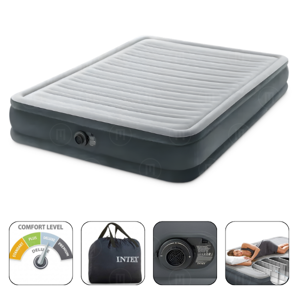INTEX Надувная кровать “Velur Comfort-Plush” 152x203x33 см, встр.нас. 220В, до 272 кг