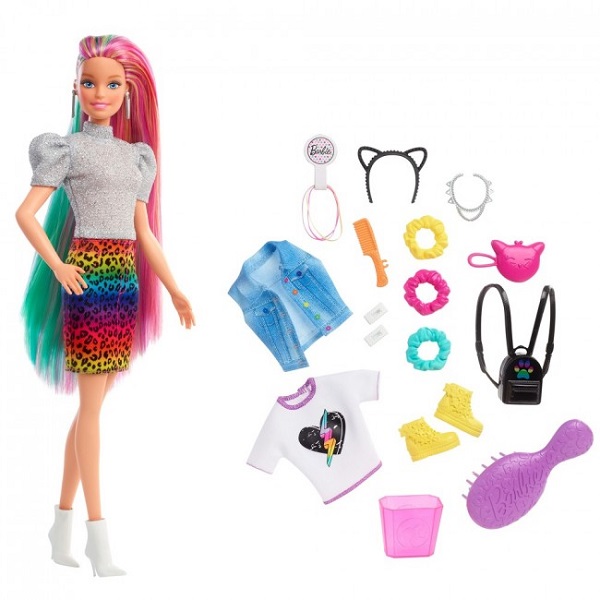 Игровой набор Barbie «Леопардовый образ с радужными волосами»