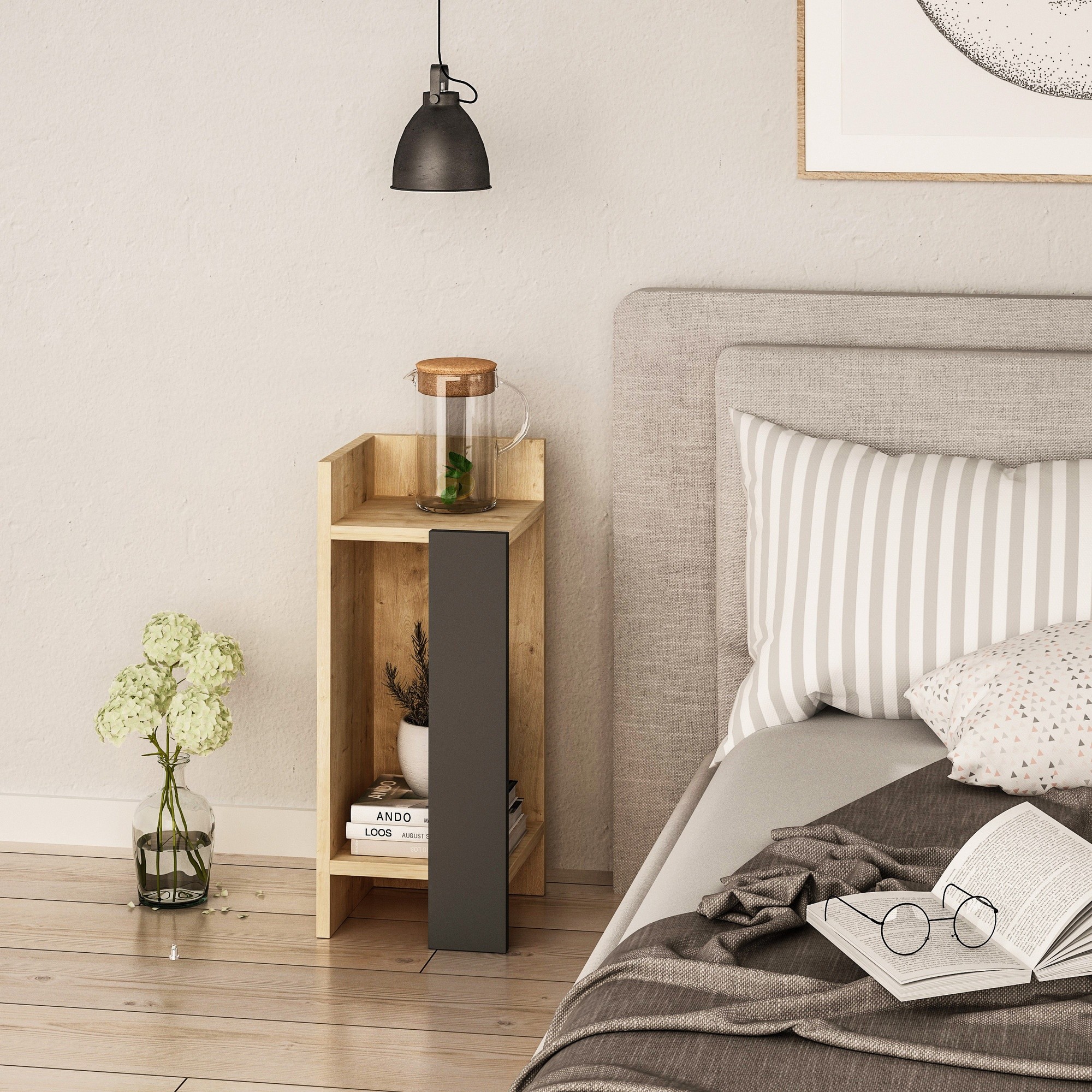 Прикроватная тумба Hanah Home Elos Left Oak/Anthracite