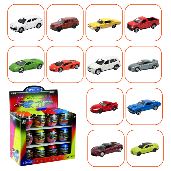 Коллекционные Металлические Машинки 1:60 WELLY, 12 моделей KINDER (24B)