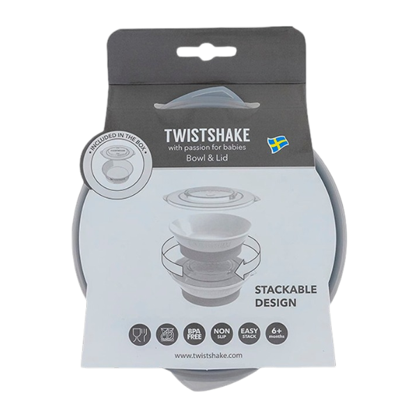 Миска с крышкой Twistshake серый, 6+ месяцев