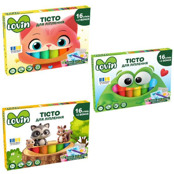 Тесто для лепки Play dough, 16 цветов + 2 бонусных х 15г, 3 модели