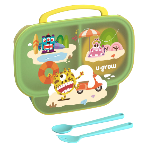 Контейнер c отсеками 3 в 1 с ложкой, вилкой и крышкой, голубой