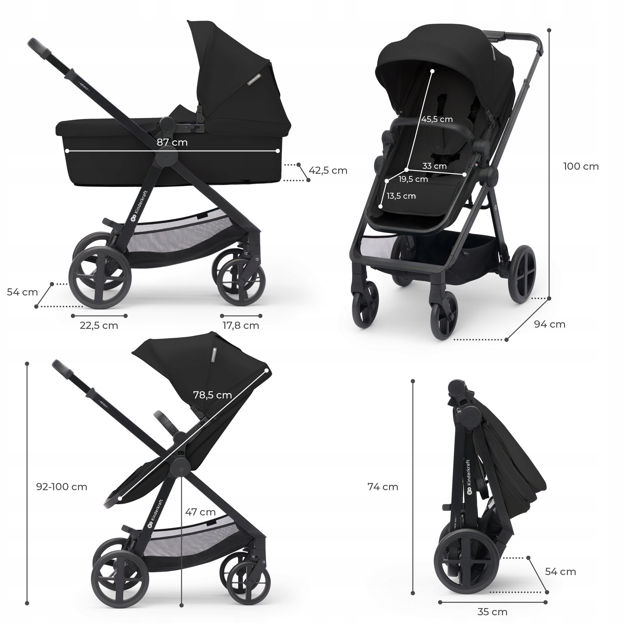 Коляска Kinderkraft Newly 3in1 Mink Pro Black (KSNEWL00BLK300I)