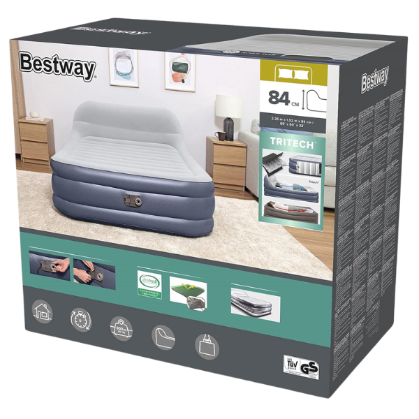 Bestway Надувной матрас со встроенным электронасосом 220 V и изголовьем, 152x226x84 см
