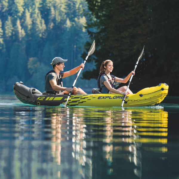 INTEX Надувной каяк «Explorer K2» с веслами и насосом, 312x91x51 см, до 180 кг