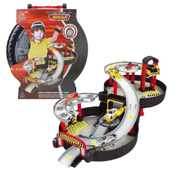 Wheel Track Station (w/ diecast: 2 cars, 1 helicopter) — Small