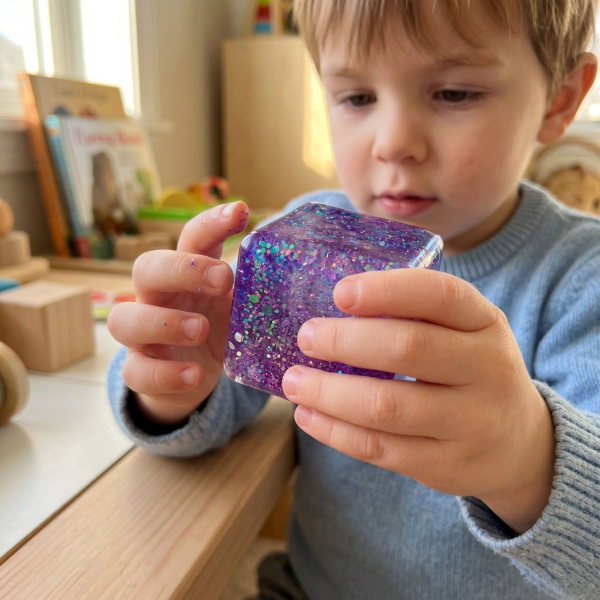 Антистресс-куб «Magic Glitter Ice Cube» с блестками, 5×5×5 см, фиолетовый