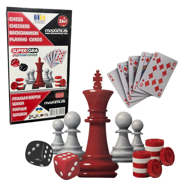 Настольная игра 4 в 1 «Шахматы, шашки, нарды, карты»