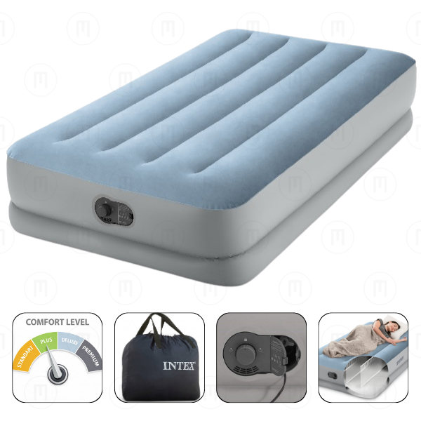INTEX Надувной матрас “Velur MID-Rise Comfort” 99х191х36 см со встр. насосом USB 5V, до 136 кг