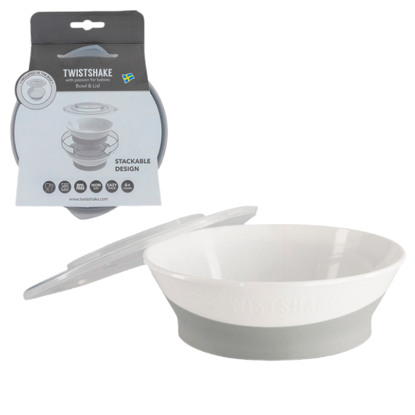Миска с крышкой Twistshake белая, 6+ месяцев