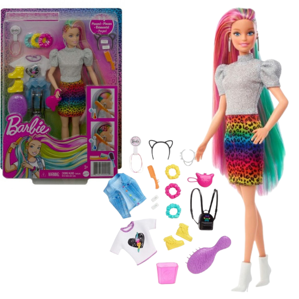 Игровой набор Barbie «Леопардовый образ с радужными волосами»