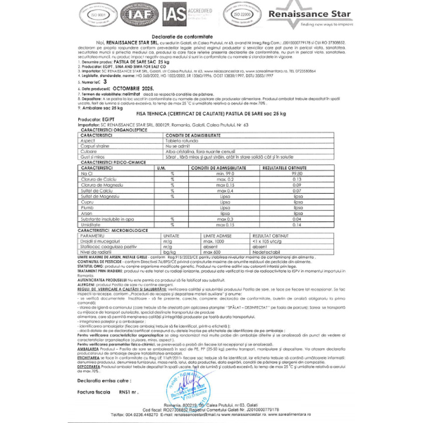 Соль Таблетированная NaCI, min 99.5% (25 кг)