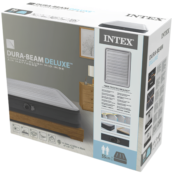 INTEX Надувная кровать “Velur Comfort-Plush” 152x203x33 см, встр.нас. 220В, до 272 кг