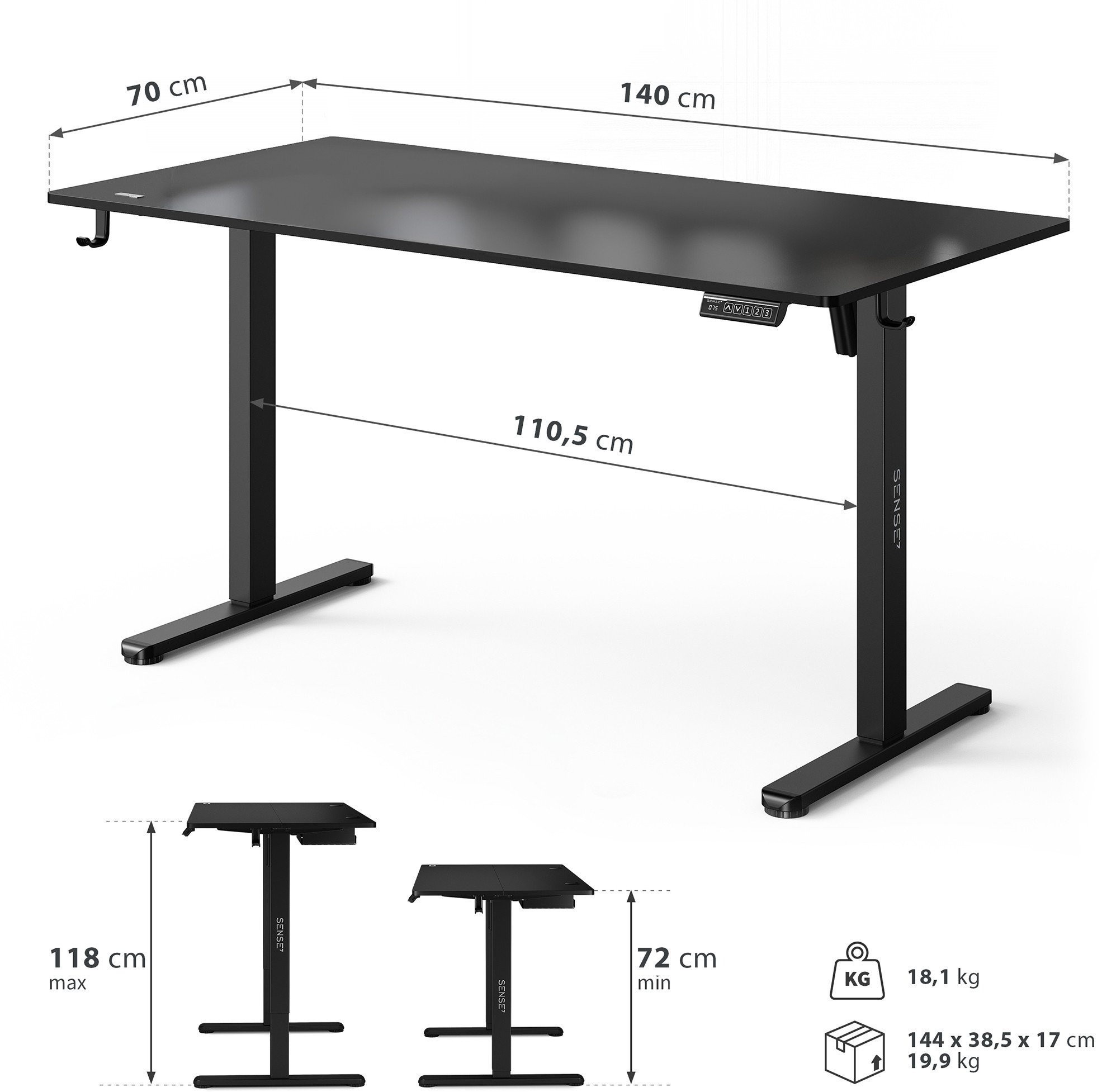 Письменный стол Sense7 Nojo Light 140x70 Black